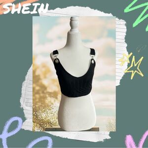 Preowned Shein Black Crop Top Tank Top Shirt - Extra Small